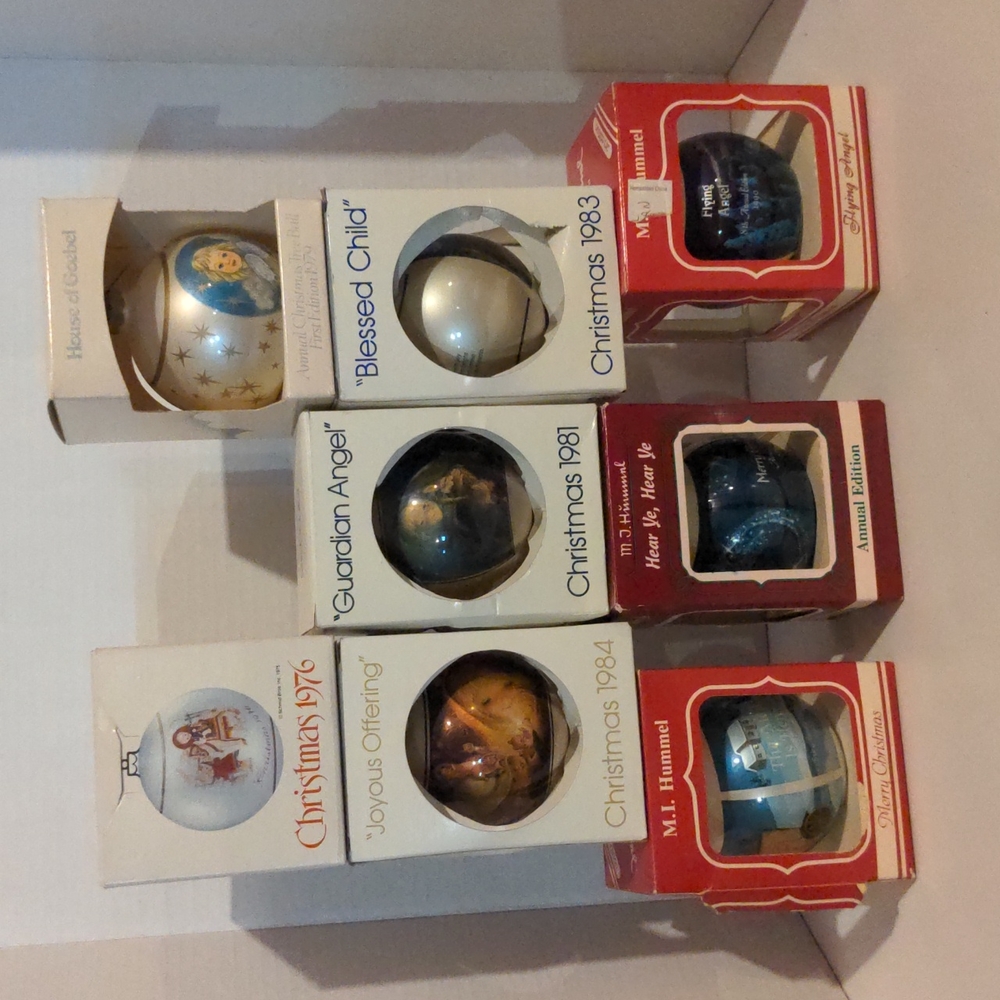 Mixed Lot of 8 Christmas Ornaments: Hummel, Schmid Goebel